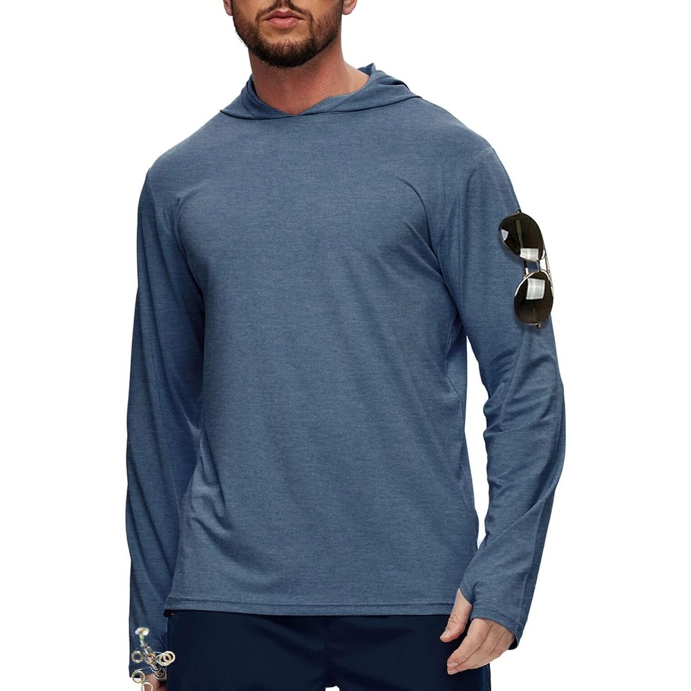 imageZITY Mens UPF 50 Hoodie Shirts Long Sleeve Sun Protection Athletic Lightweight Rash Guard for Fishing Hiking WorkoutHeather Dusty Blue