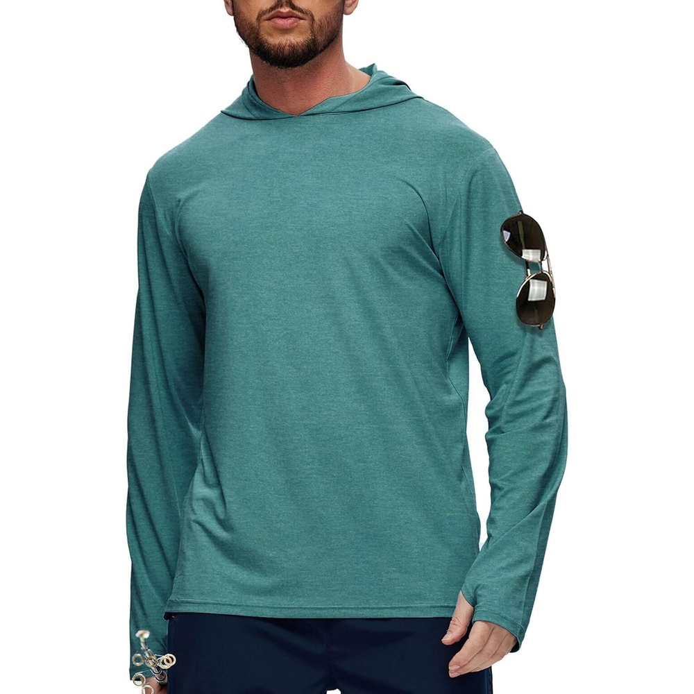 imageZITY Mens UPF 50 Hoodie Shirts Long Sleeve Sun Protection Athletic Lightweight Rash Guard for Fishing Hiking WorkoutHeather Green