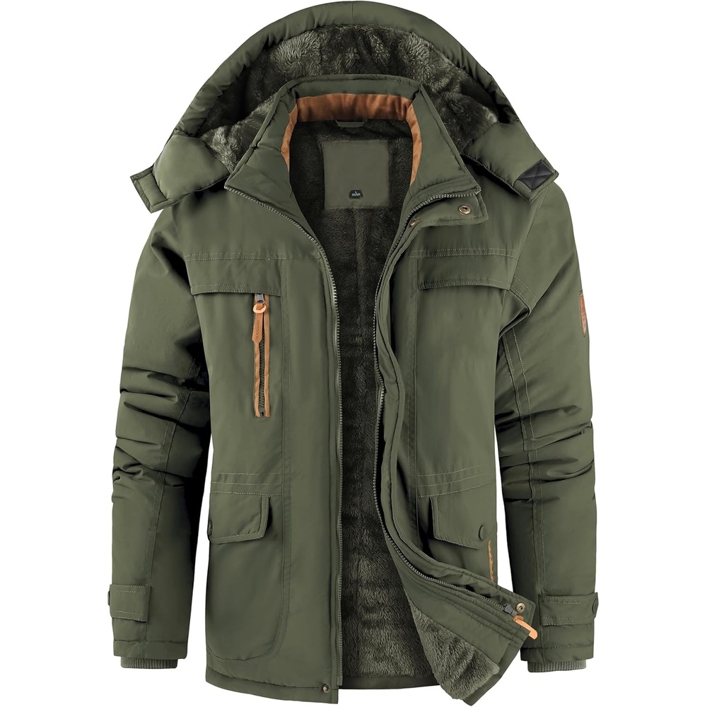 imageZITY Mens Winter Jacket Fleece Lined Hooded Parka Heavyweight Warm Insulated Coat Windproof amp WaterproofArmy Green