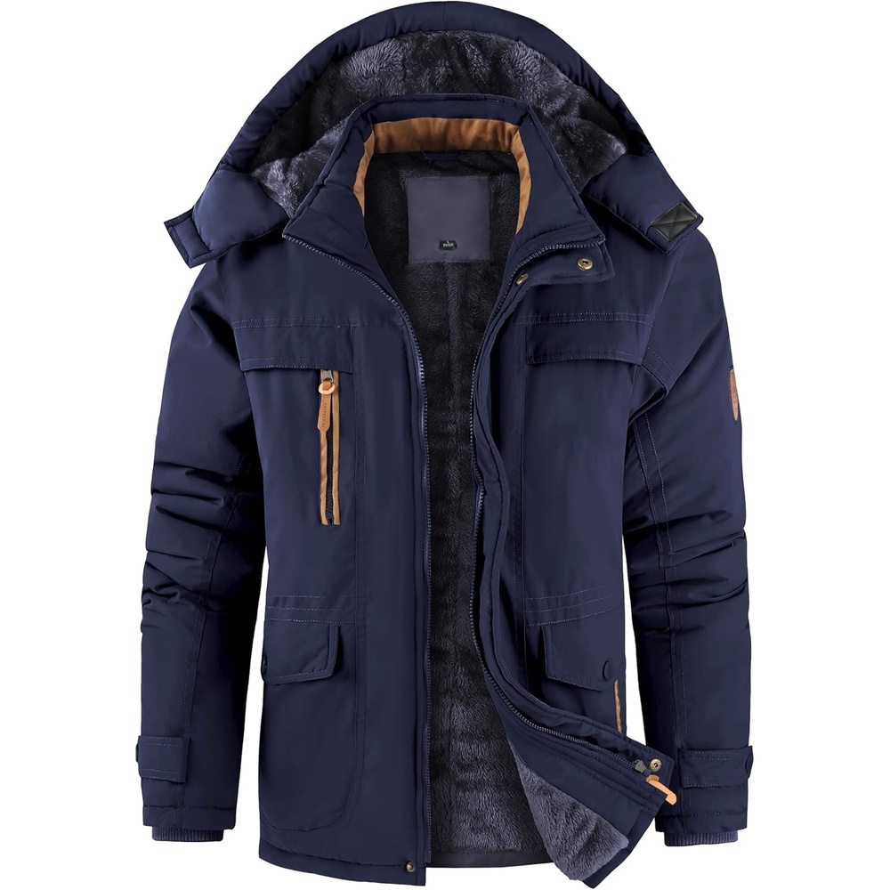 imageZITY Mens Winter Jacket Fleece Lined Hooded Parka Heavyweight Warm Insulated Coat Windproof amp WaterproofDark Blue