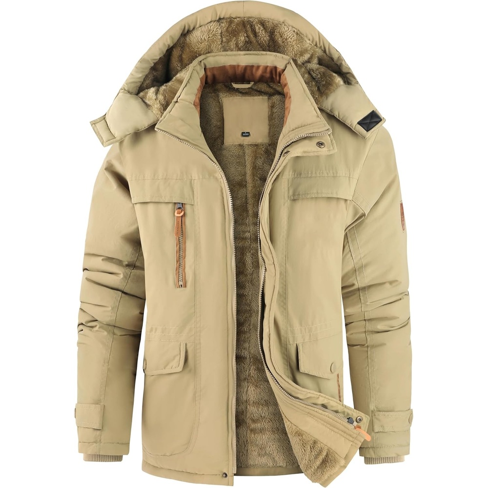 imageZITY Mens Winter Jacket Fleece Lined Hooded Parka Heavyweight Warm Insulated Coat Windproof amp WaterproofKhaki