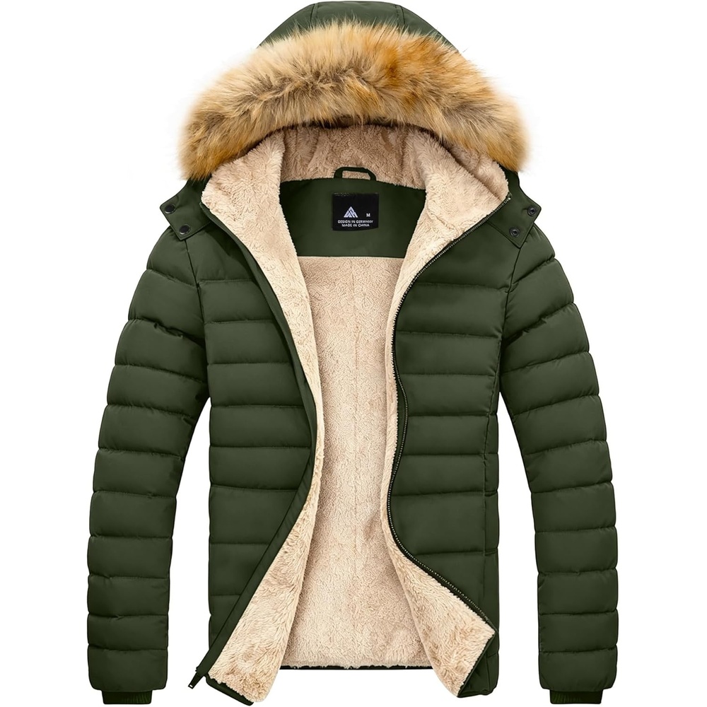 imageZITY Mens Winter Jackets Sherpa Lined Coats Insulated WaterResistant Fleece Jacket with Detachable Hood Warm Puffer ParkaArmy Green