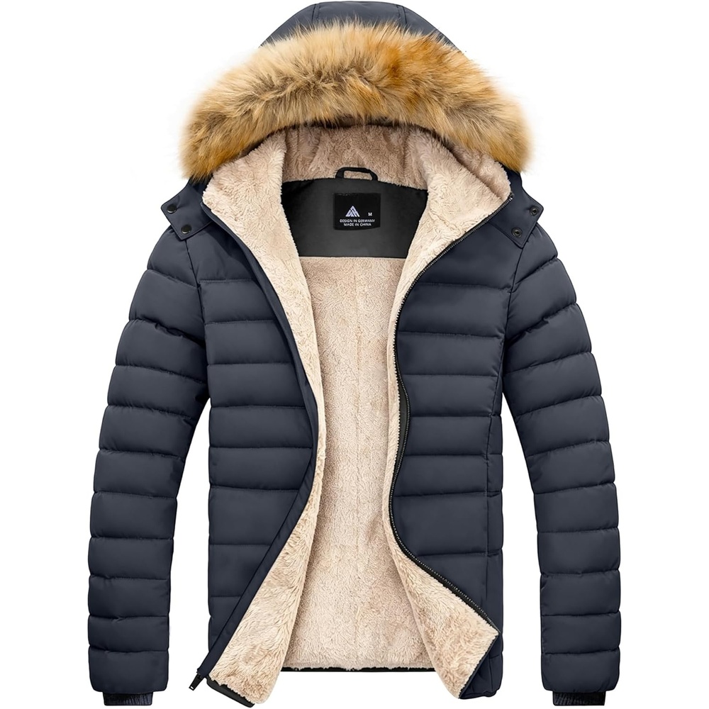 imageZITY Mens Winter Jackets Sherpa Lined Coats Insulated WaterResistant Fleece Jacket with Detachable Hood Warm Puffer ParkaDark Grey