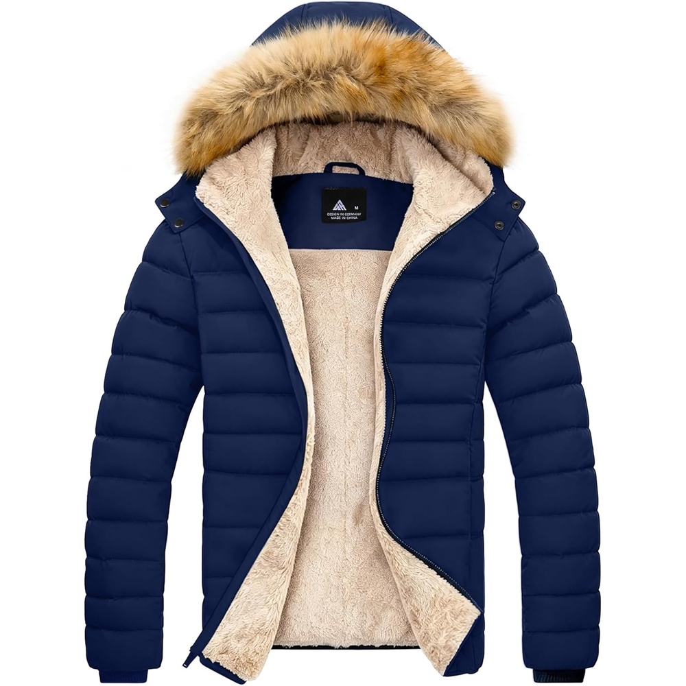 imageZITY Mens Winter Jackets Sherpa Lined Coats Insulated WaterResistant Fleece Jacket with Detachable Hood Warm Puffer ParkaNavy
