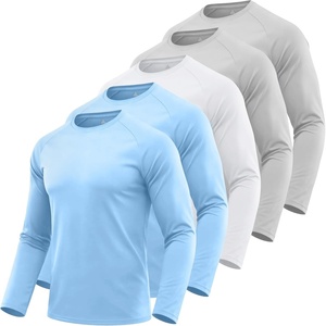 ZITY 5 Pack Long Sleeve Shirts for Men UPF 50+ UV Sun Protection Athletic Shirts for Fishing Running Workout Rash Guard(Light Blue/Light Blue/White/Light Gray/Light Gray)