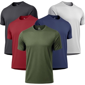 ZITY 5 Packs Men’s UPF 50+ Sun Protection T-Shirts Workout Fishing Swimming Rash Guard Fast Dry Breathable Shirt(Deep Red + Military Green + Light Gray + Dark Blue + Black)