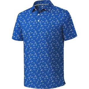 ZITY Golf Shirts for Men Short Sleeve Print Polo Shirt Moisture Wicking Regular Fit Casual Beach Polo(Blue Sailboat)