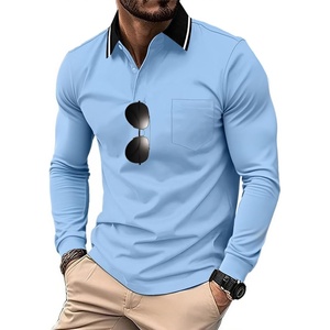 ZITY Men Polo Shirts Long Sleeve with Pocket Golf Shirts Shirts for Men Casual Work Athletic Collared T-Shirts(Z Moon Blue)