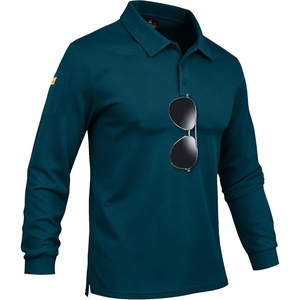 ZITY Men’s Polo Shirts Tactical Lightweight Moisture Wicking Long Sleeve Golf Sports Performance Shirts Work Tee(Dark Teal Blue)
