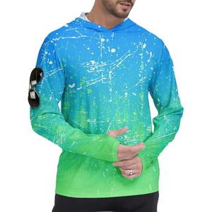 ZITY Men’s Sun Protection Shirts Long Sleeve Rash Guard Hoodie UV UPF 50+ Fishing Running Athletic Sweatshirts(Afunny Blue Green Gradient)