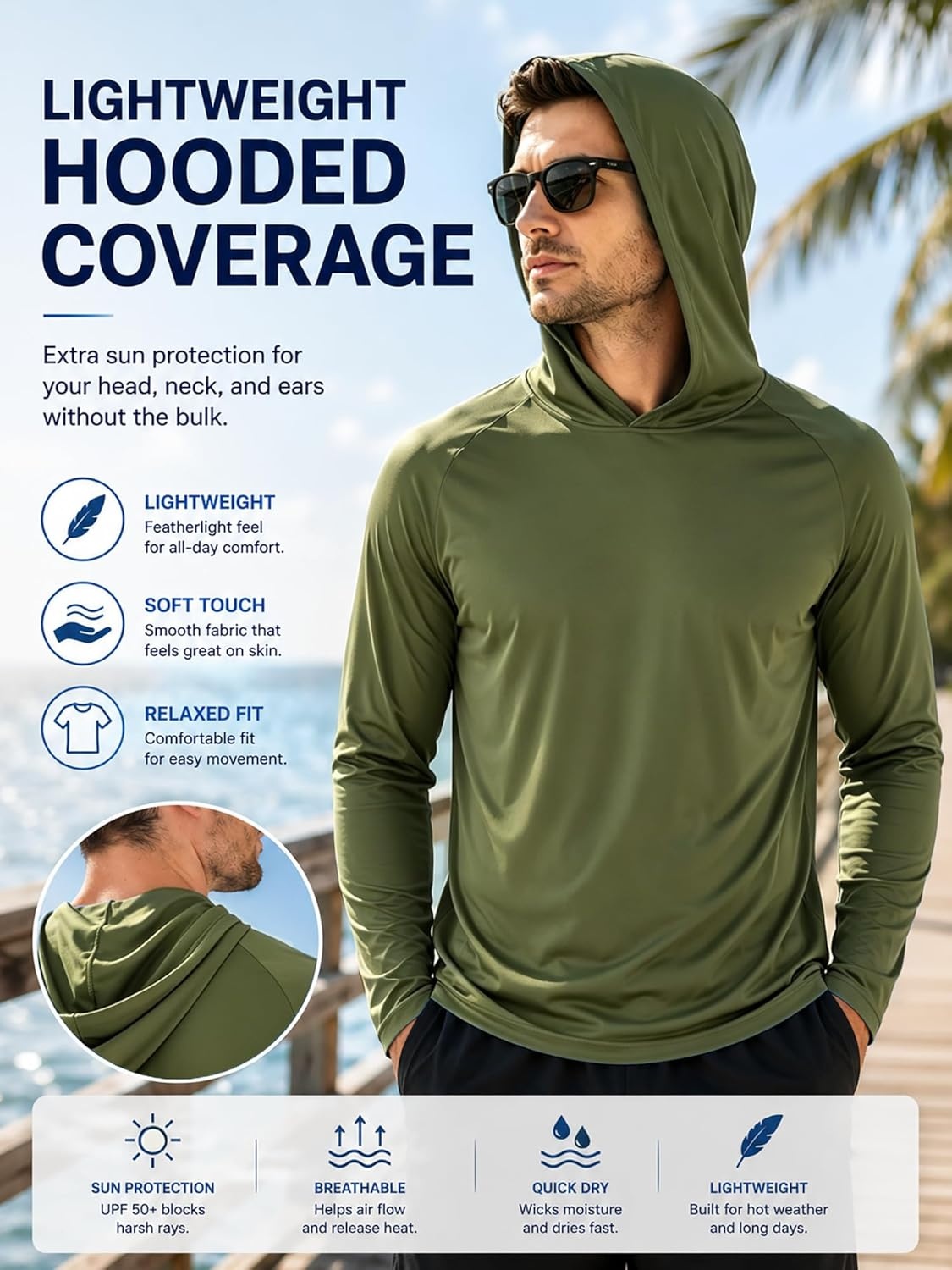 image:imageZITY 3 Pack Mens Sun Protection Hoodie Shirt Fishing Shirts for Men UPF 50 Long Sleeve Shirt Lightweight Rash Guard3 Pack Burgundy Olive Night Dark Gray
