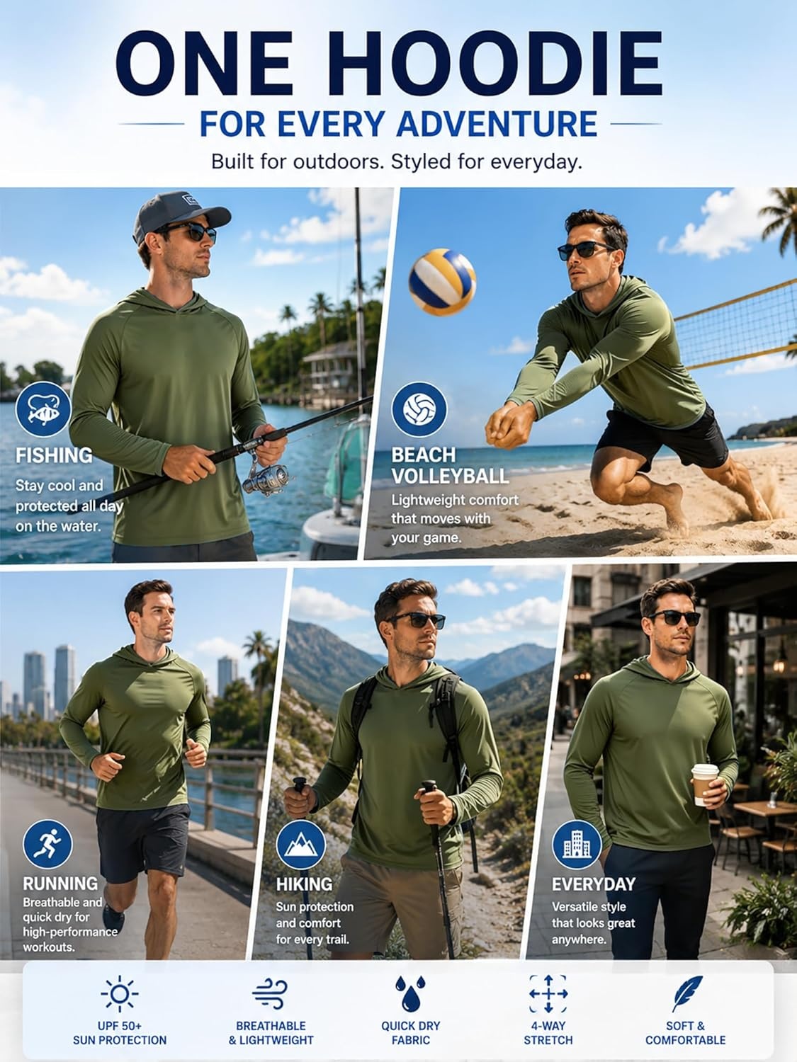image:imageZITY 3 Pack Mens Sun Protection Hoodie Shirt Fishing Shirts for Men UPF 50 Long Sleeve Shirt Lightweight Rash Guard3 Pack Burgundy Olive Night Dark Gray