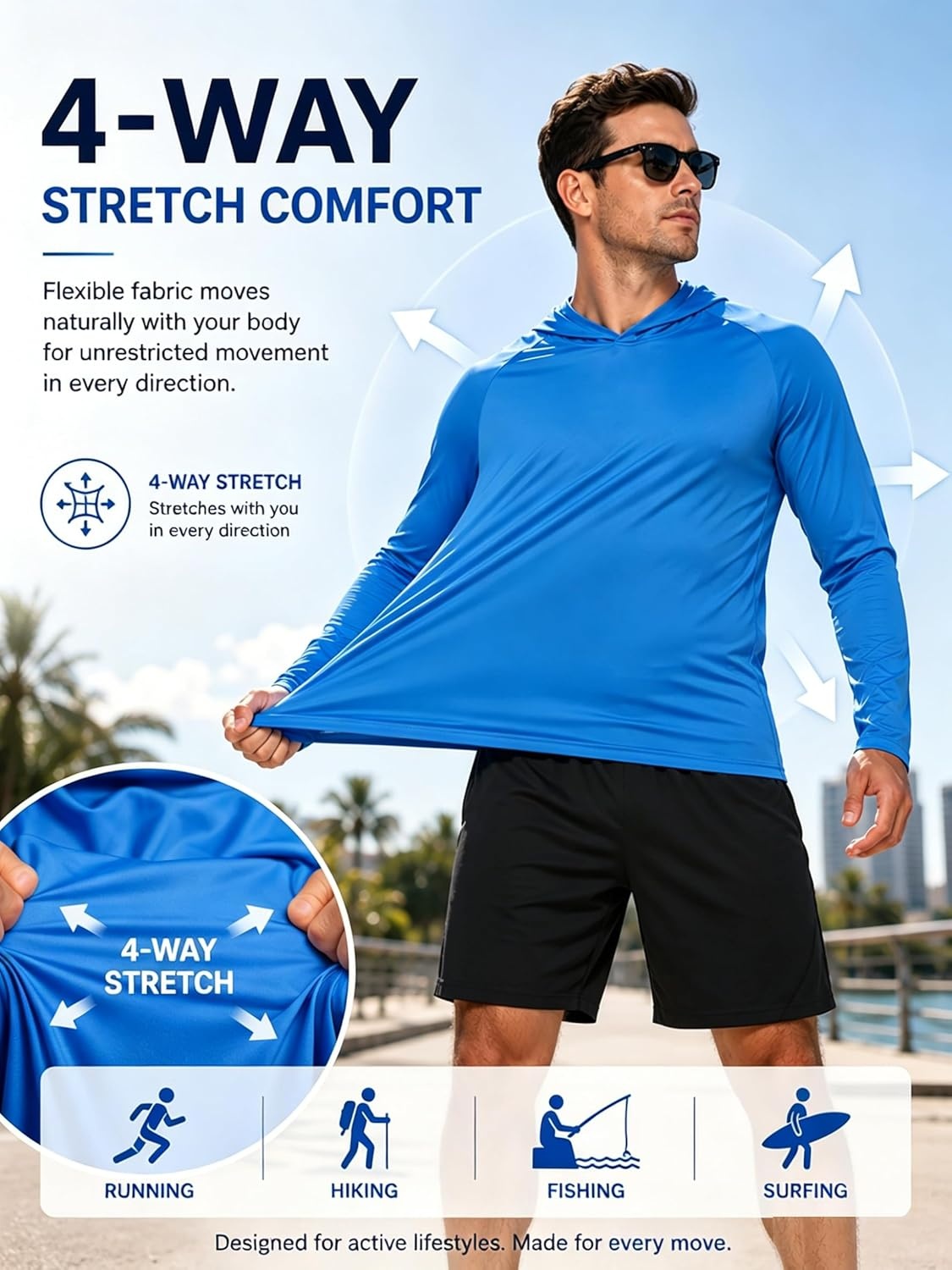image:imageZITY 3 Pack Mens Sun Protection Hoodie Shirt Fishing Shirts for Men UPF 50 Long Sleeve Shirt Lightweight Rash GuardSky Blue