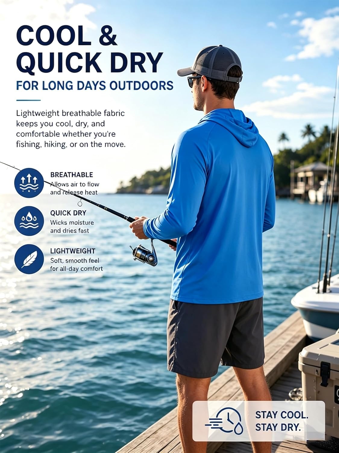 image:imageZITY 3 Pack Mens Sun Protection Hoodie Shirt Fishing Shirts for Men UPF 50 Long Sleeve Shirt Lightweight Rash GuardSky Blue