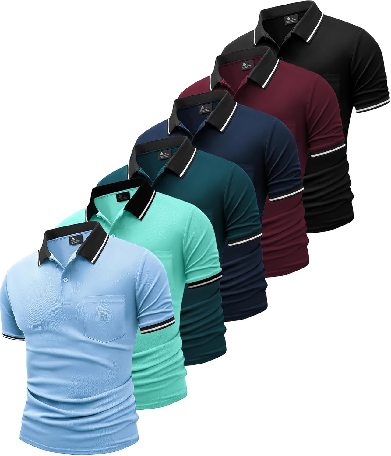 image:imageZITY 6 Pack Men Polo Shirts Short Sleeve with Pocket Wicking Shirts for Men Casual Collared TShirtsSix Duckblue Blue Brightblue Navy Winered Black