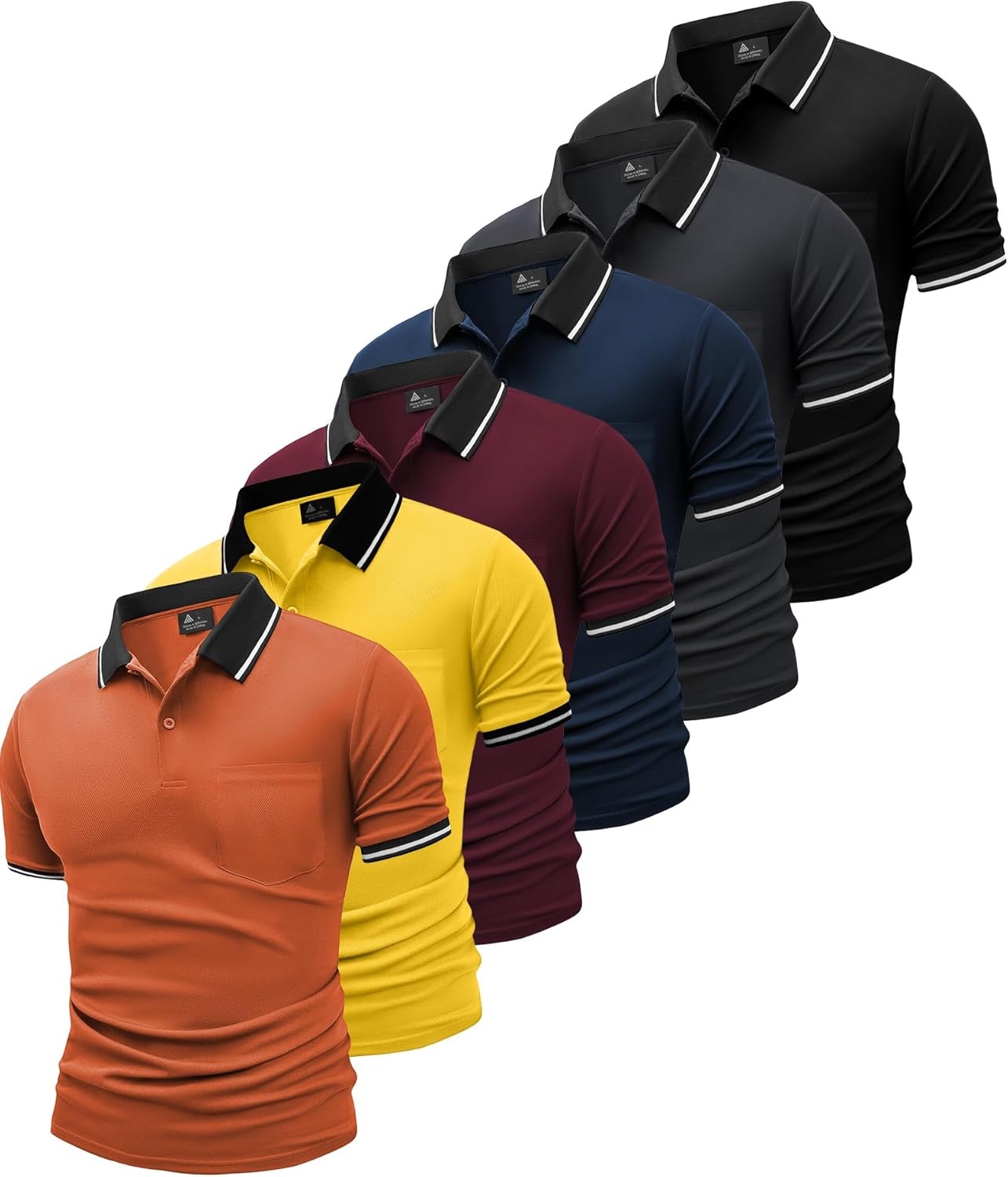 image:imageZITY 6 Pack Men Polo Shirts Short Sleeve with Pocket Wicking Shirts for Men Casual Collared TShirtsZ Orange Yellow Winered Navy Darkgray Black