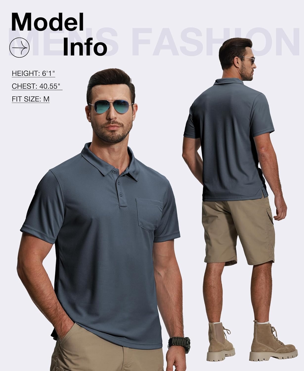 image:imageZITY 7 Pack Mens Polo Shirts with Pocket Moisture Wicking Short Sleeve Outdoor Golf Athletic Work Multipack ShirtsZgray