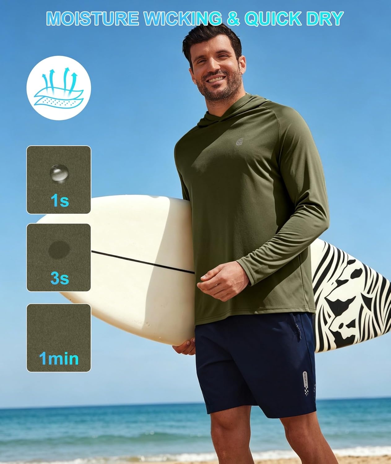 image:imageZITY Fishing Shirts for Men UPF 50 Sun Protection Hoodie Long Sleeve Rash Guard Lightweight Quick Dry UV ShirtArmy Green