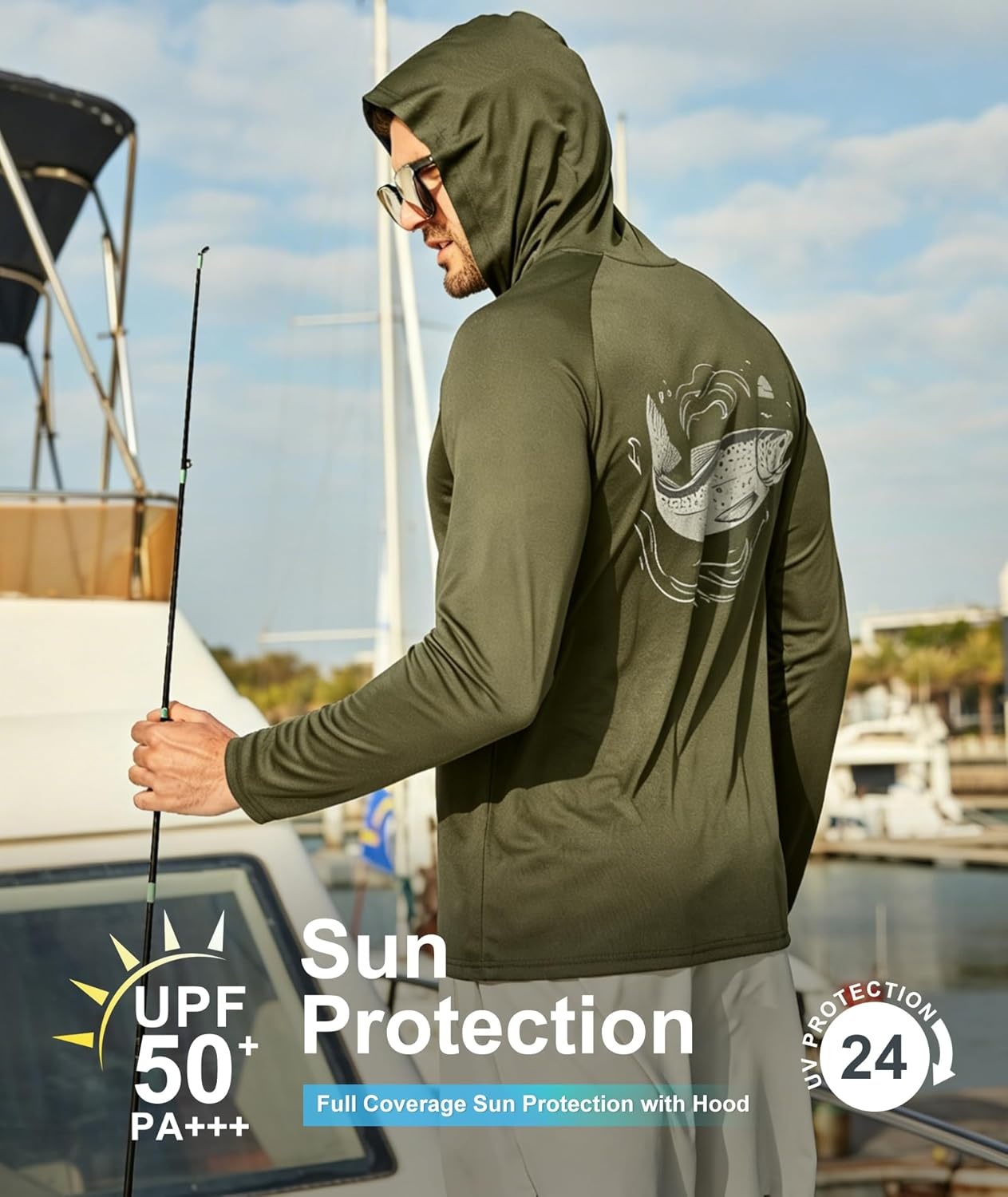 image:imageZITY Fishing Shirts for Men UPF 50 Sun Protection Hoodie Long Sleeve Rash Guard Lightweight Quick Dry UV ShirtArmy Green