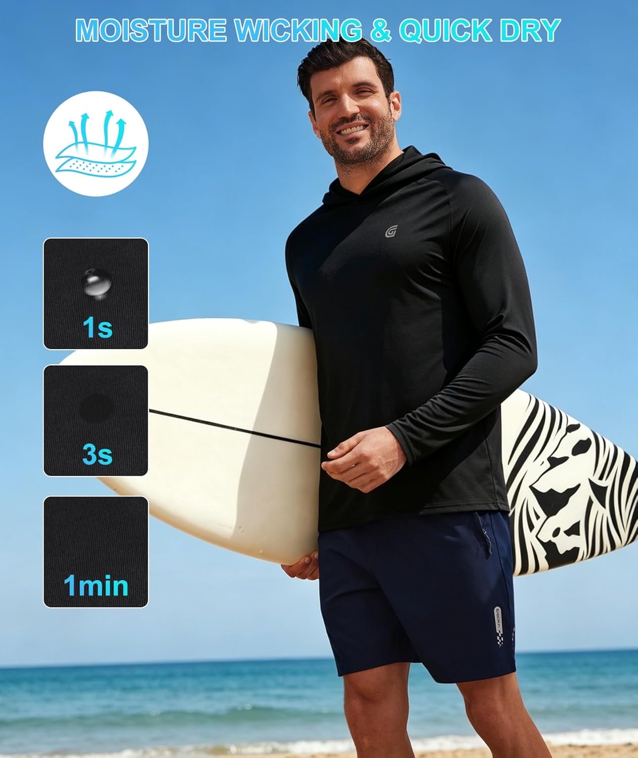 image:imageZITY Fishing Shirts for Men UPF 50 Sun Protection Hoodie Long Sleeve Rash Guard Lightweight Quick Dry UV ShirtBlack