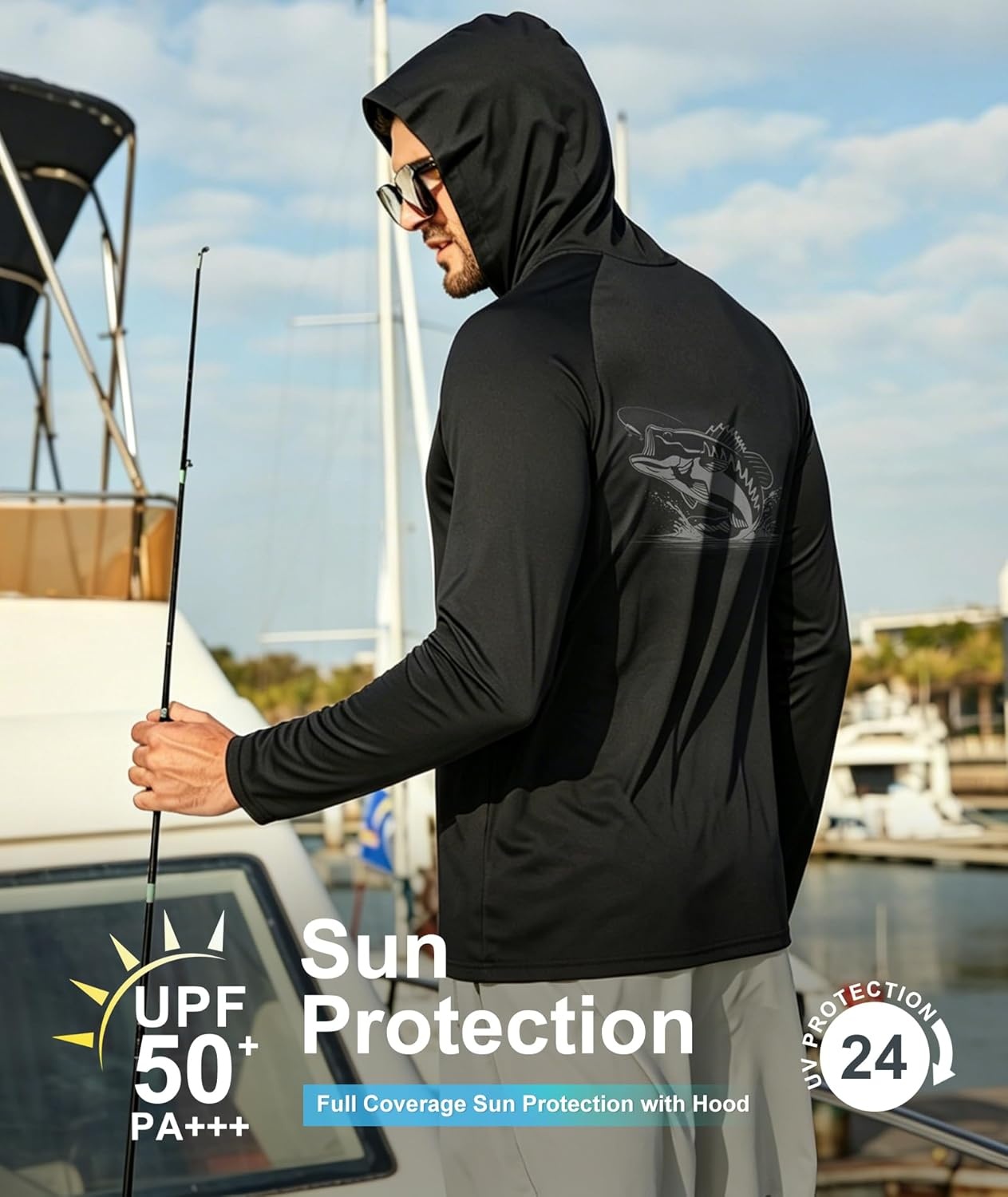 image:imageZITY Fishing Shirts for Men UPF 50 Sun Protection Hoodie Long Sleeve Rash Guard Lightweight Quick Dry UV ShirtBlack