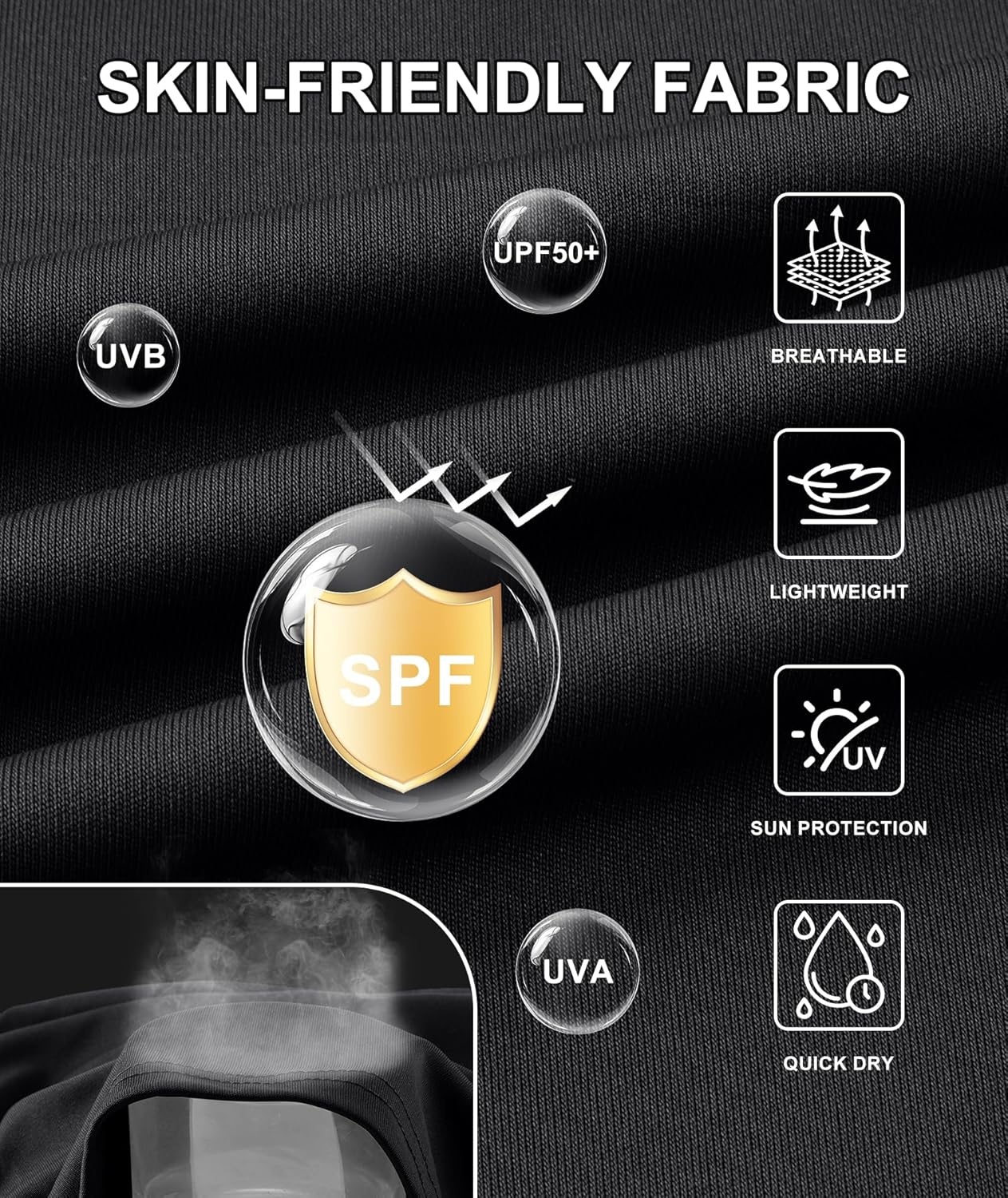 image:imageZITY Fishing Shirts for Men UPF 50 Sun Protection Hoodie Long Sleeve Rash Guard Lightweight Quick Dry UV ShirtBlack