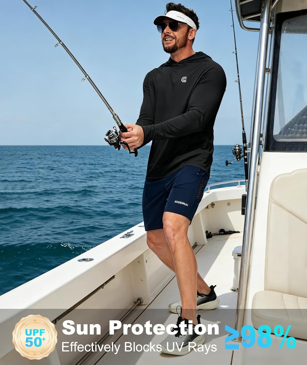 image:imageZITY Fishing Shirts for Men UPF 50 Sun Protection Hoodie Long Sleeve Rash Guard Lightweight Quick Dry UV ShirtBlack