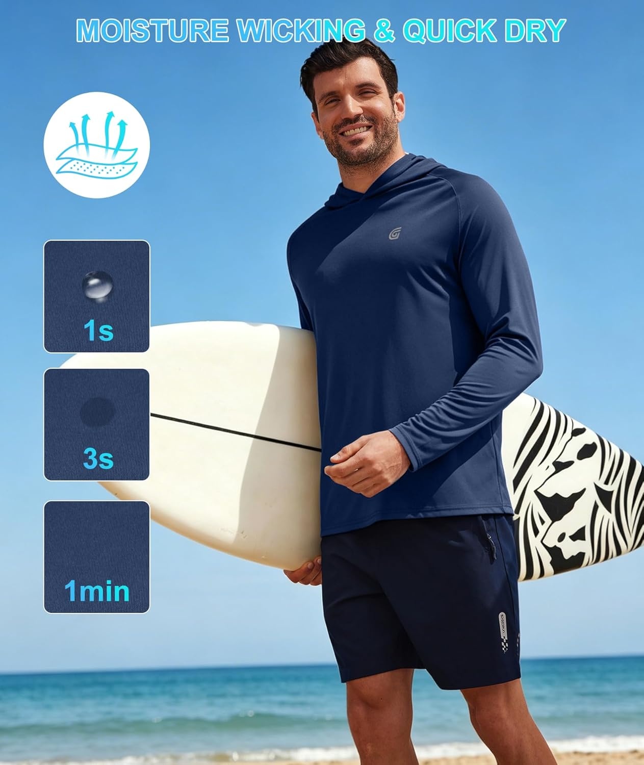image:imageZITY Fishing Shirts for Men UPF 50 Sun Protection Hoodie Long Sleeve Rash Guard Lightweight Quick Dry UV ShirtDark Blue