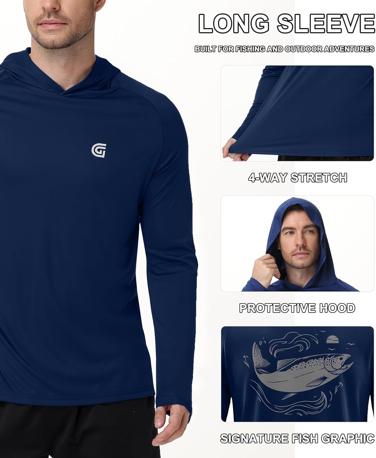 image:imageZITY Fishing Shirts for Men UPF 50 Sun Protection Hoodie Long Sleeve Rash Guard Lightweight Quick Dry UV ShirtDark Blue