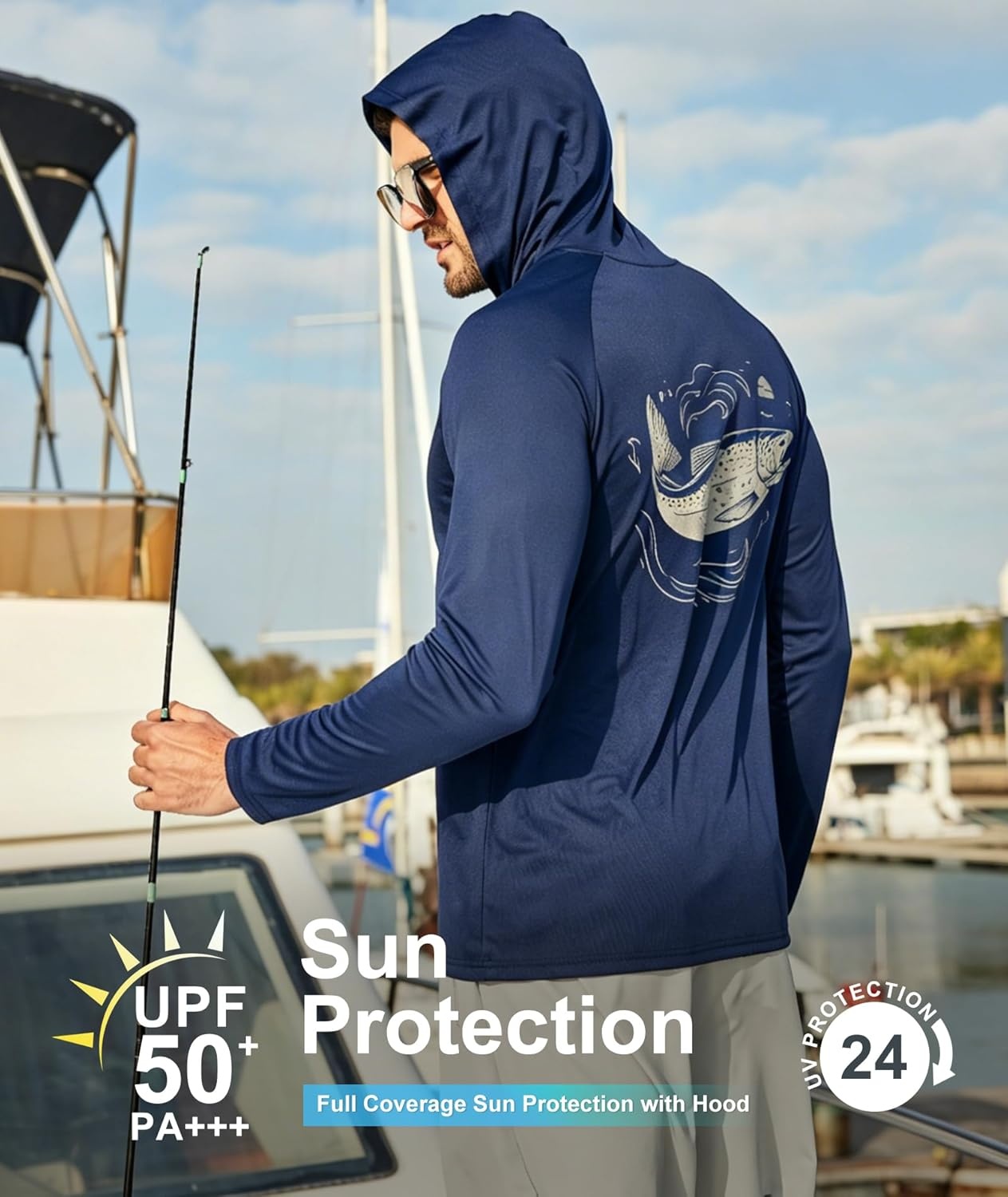 image:imageZITY Fishing Shirts for Men UPF 50 Sun Protection Hoodie Long Sleeve Rash Guard Lightweight Quick Dry UV ShirtDark Blue