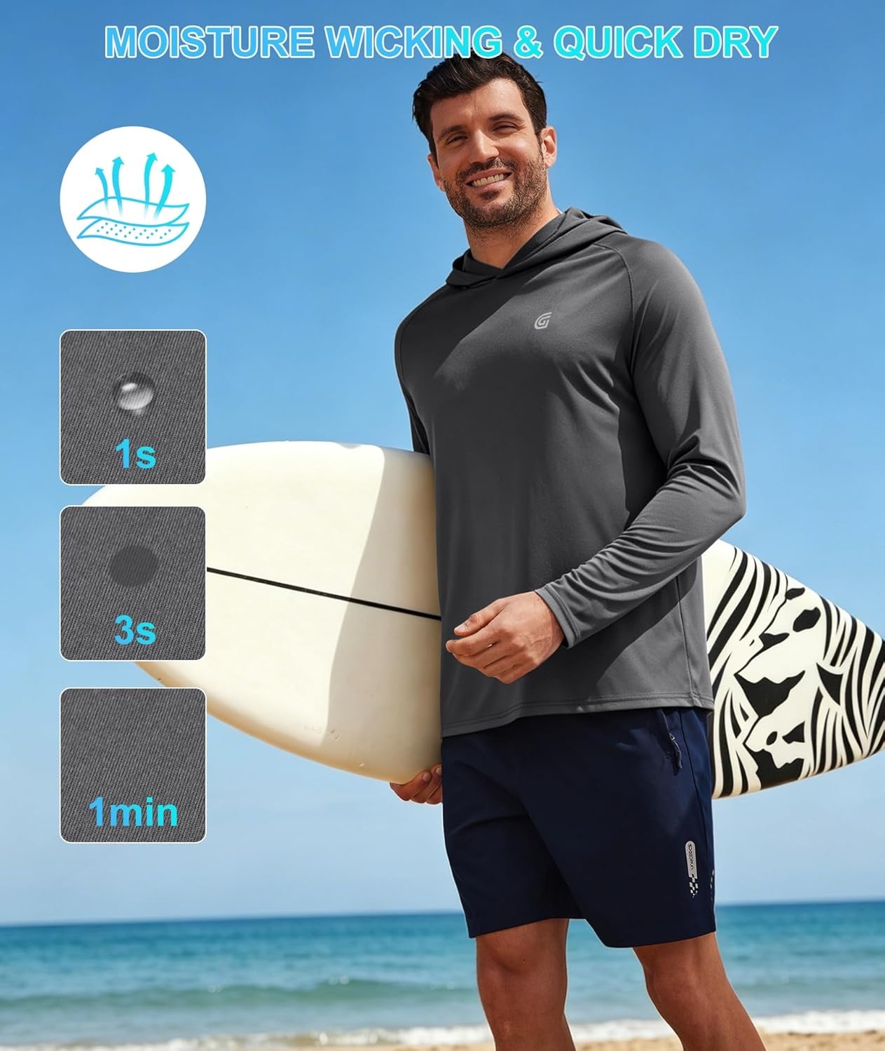 image:imageZITY Fishing Shirts for Men UPF 50 Sun Protection Hoodie Long Sleeve Rash Guard Lightweight Quick Dry UV ShirtDark Grey