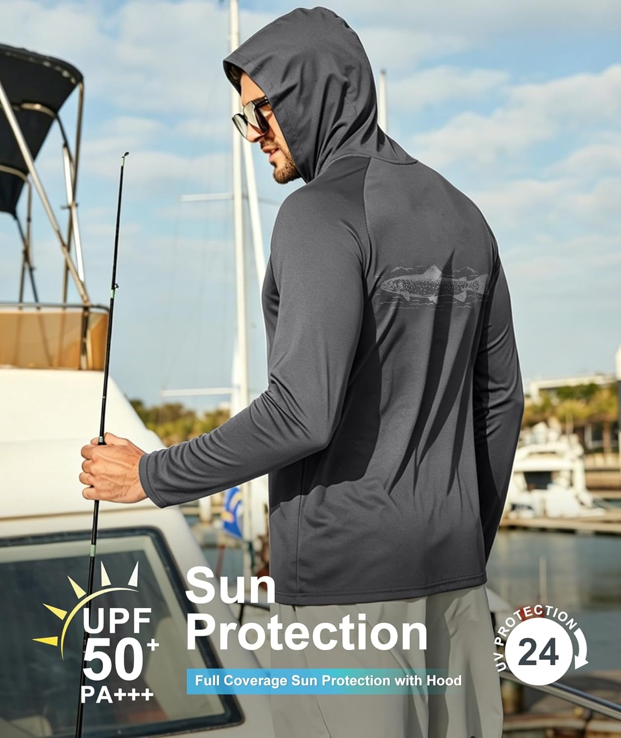 image:imageZITY Fishing Shirts for Men UPF 50 Sun Protection Hoodie Long Sleeve Rash Guard Lightweight Quick Dry UV ShirtDark Grey