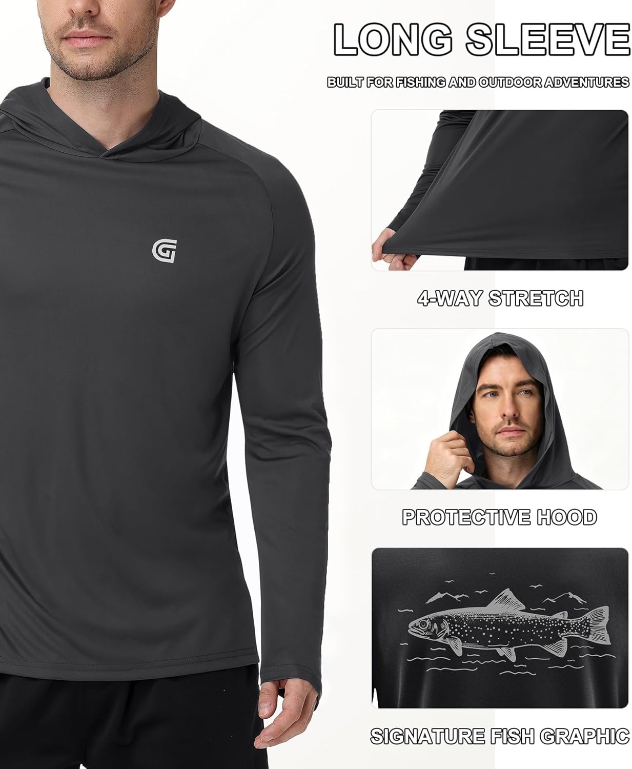 image:imageZITY Fishing Shirts for Men UPF 50 Sun Protection Hoodie Long Sleeve Rash Guard Lightweight Quick Dry UV ShirtDark Grey