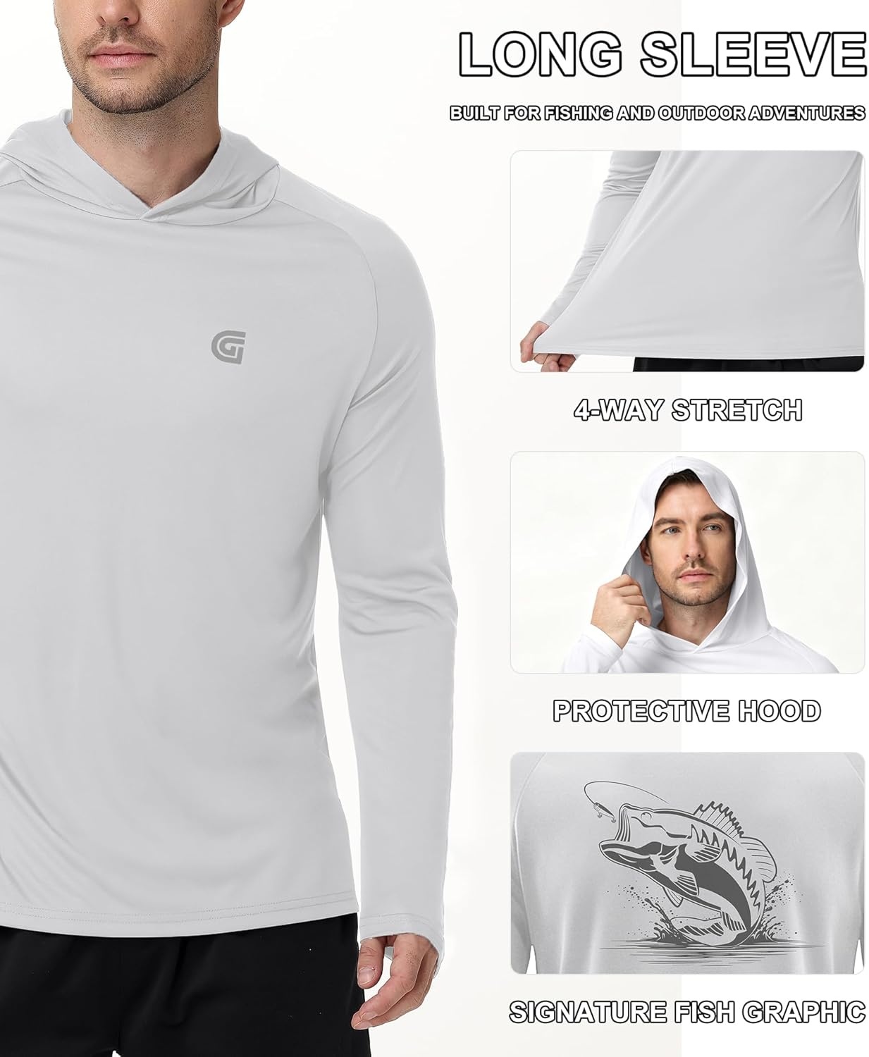 image:imageZITY Fishing Shirts for Men UPF 50 Sun Protection Hoodie Long Sleeve Rash Guard Lightweight Quick Dry UV ShirtWhite