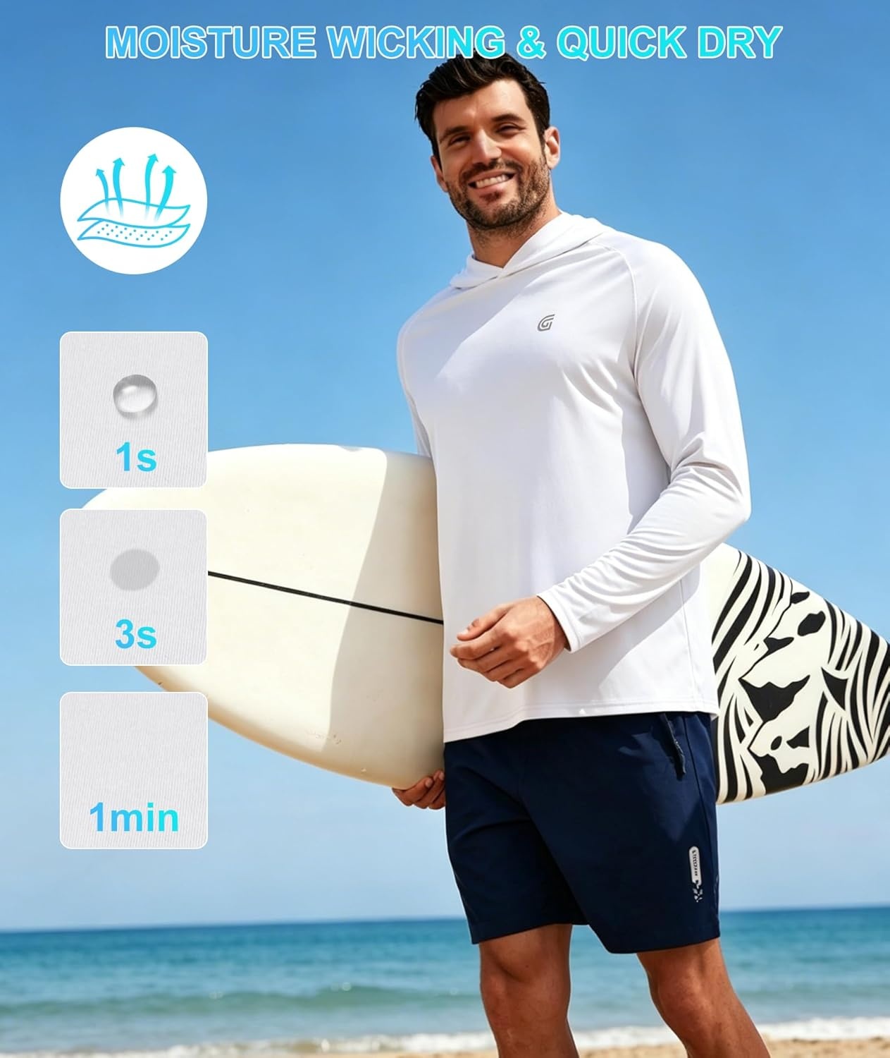image:imageZITY Fishing Shirts for Men UPF 50 Sun Protection Hoodie Long Sleeve Rash Guard Lightweight Quick Dry UV ShirtWhite