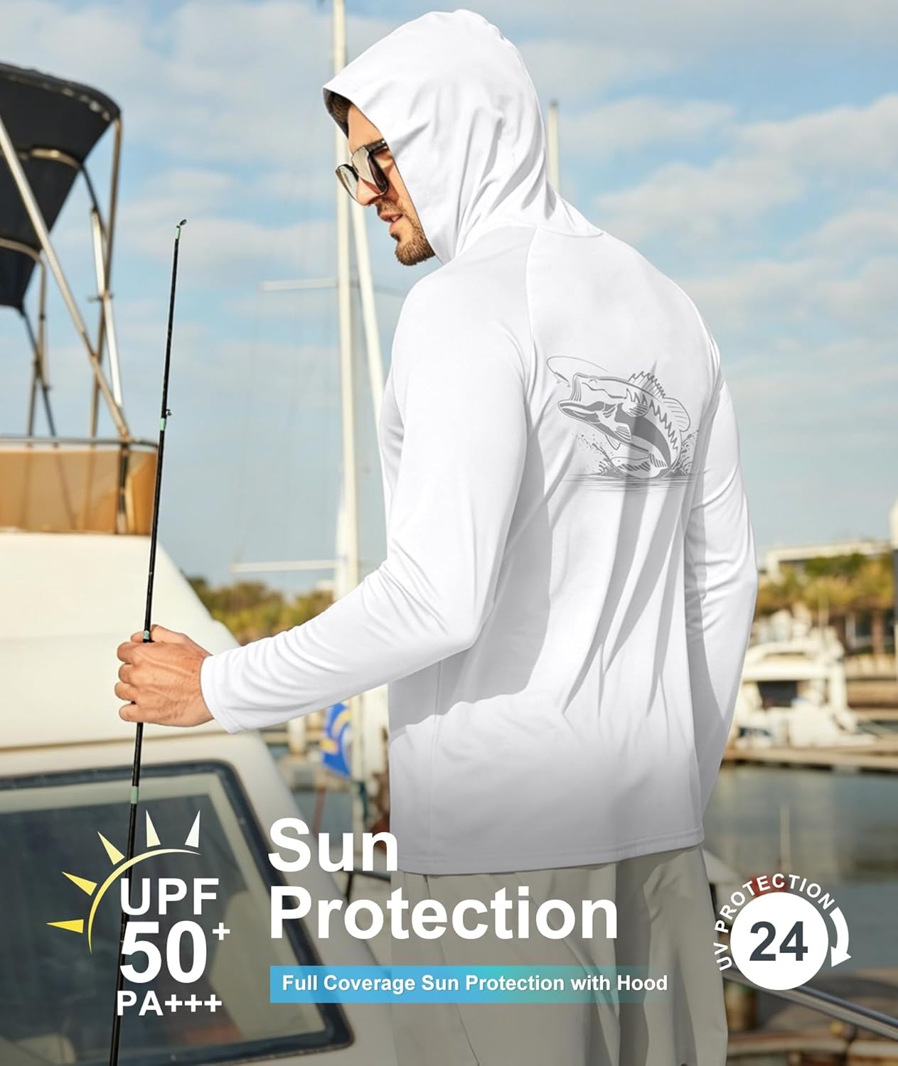 image:imageZITY Fishing Shirts for Men UPF 50 Sun Protection Hoodie Long Sleeve Rash Guard Lightweight Quick Dry UV ShirtWhite