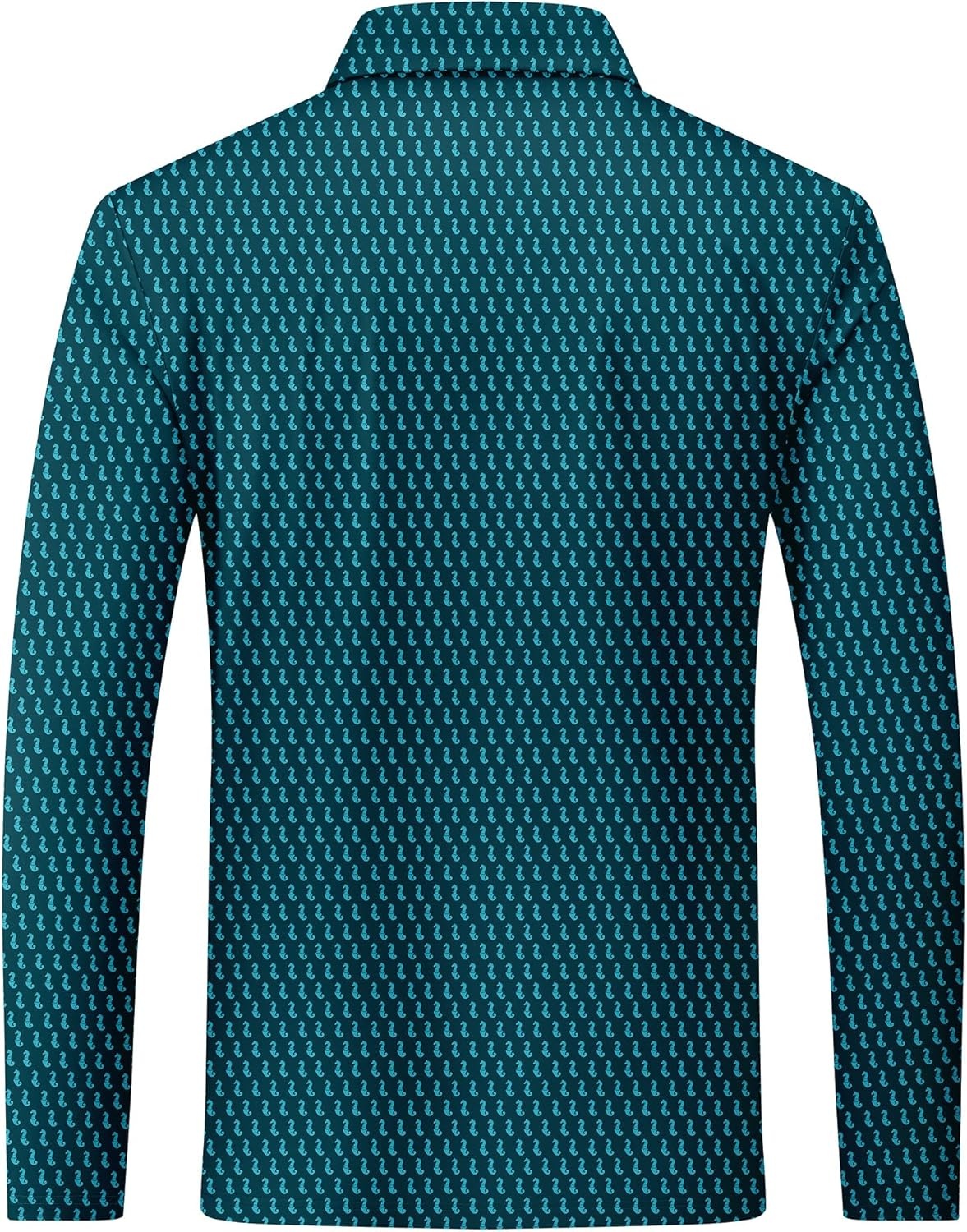 image:imageZITY Long Sleeve Polo Shirts for Men Print Golf Shirts UPF 50 Lightweight Casual Collared Shirts for Men Work Fish OutdoorBlue Green Seahorse