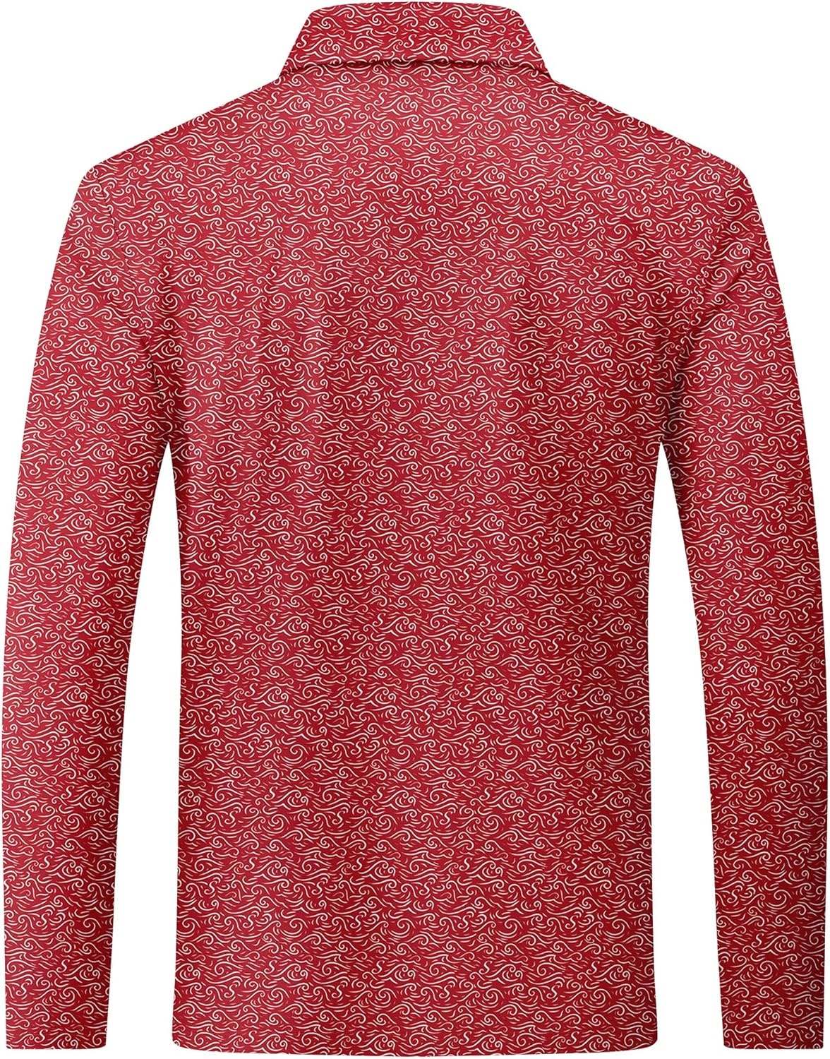 image:imageZITY Long Sleeve Polo Shirts for Men Print Golf Shirts UPF 50 Lightweight Casual Collared Shirts for Men Work Fish OutdoorRed Wave