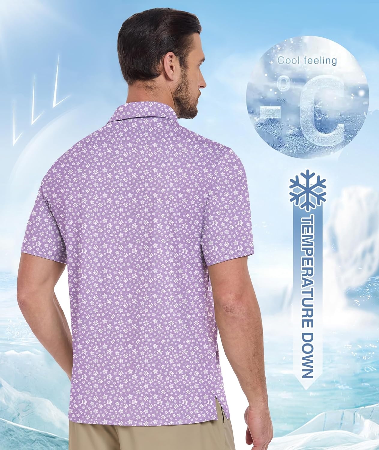 image:imageZITY Mens Golf Polo Shirt Short Sleeve Performance Moisture Wicking Collared Print Shirt for Golf and Casual WearPurple Flowers