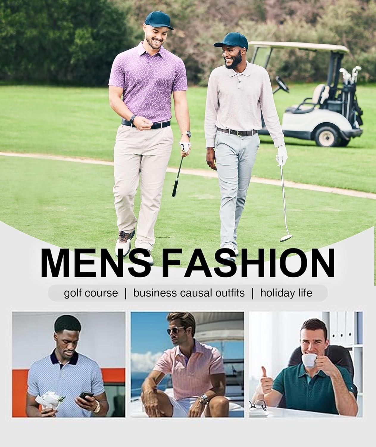 image:imageZITY Mens Golf Polo Shirt Short Sleeve Performance Moisture Wicking Collared Print Shirt for Golf and Casual WearPurple Flowers