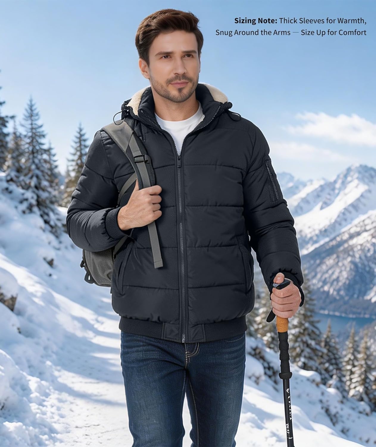 image:imageZITY Mens Winter Jackets Warm Puffer Coat Sherpa Fleece Parka WaterResistant Heavyweight Insulated Jacket with HoodBlack