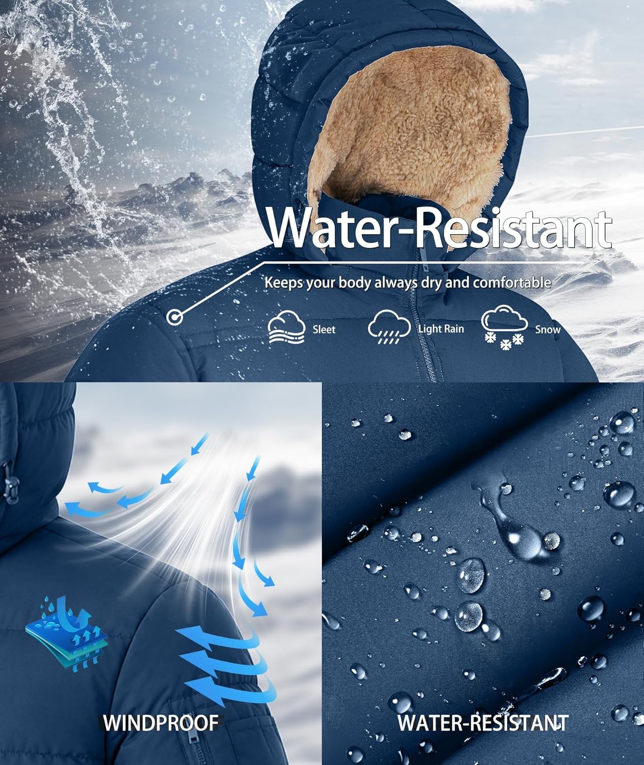 image:imageZITY Mens Winter Jackets Warm Puffer Coat Sherpa Fleece Parka WaterResistant Heavyweight Insulated Jacket with HoodDark Blue