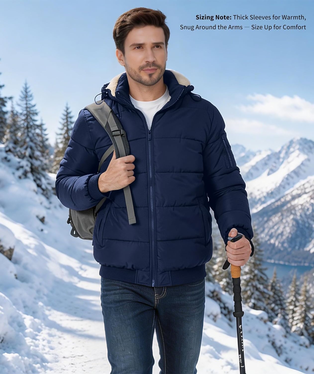 image:imageZITY Mens Winter Jackets Warm Puffer Coat Sherpa Fleece Parka WaterResistant Heavyweight Insulated Jacket with HoodNavy