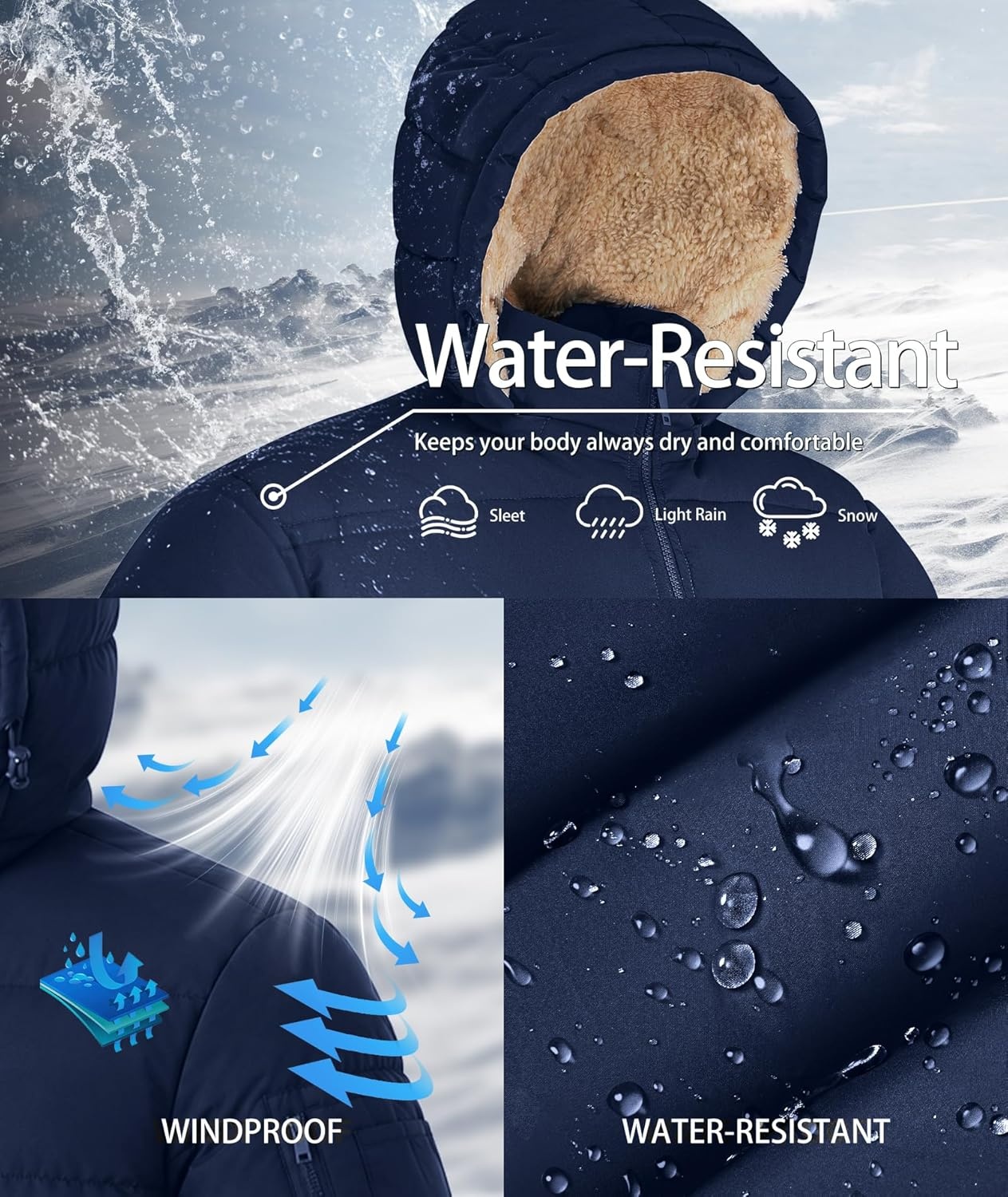 image:imageZITY Mens Winter Jackets Warm Puffer Coat Sherpa Fleece Parka WaterResistant Heavyweight Insulated Jacket with HoodNavy