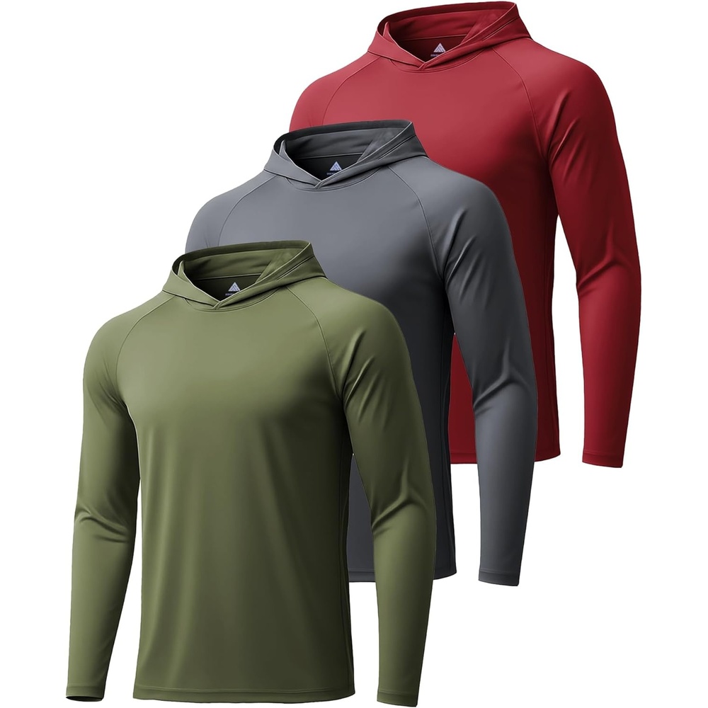 image:imageZITY 3 Pack Mens Sun Protection Hoodie Shirt Fishing Shirts for Men UPF 50 Long Sleeve Shirt Lightweight Rash Guard3 Pack Burgundy Olive Night Dark Gray