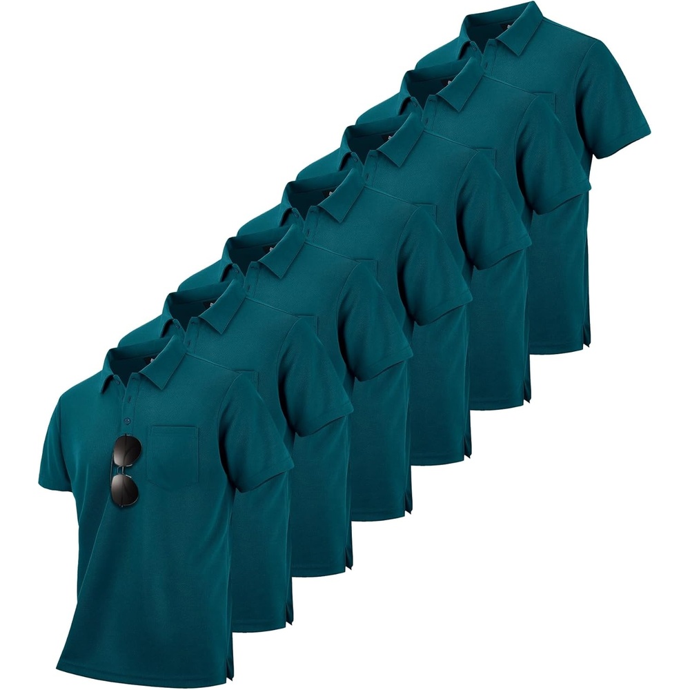 image:imageZITY 7 Pack Mens Polo Shirts with Pocket Moisture Wicking Short Sleeve Outdoor Golf Athletic Work Multipack ShirtsZdark Teal Blue
