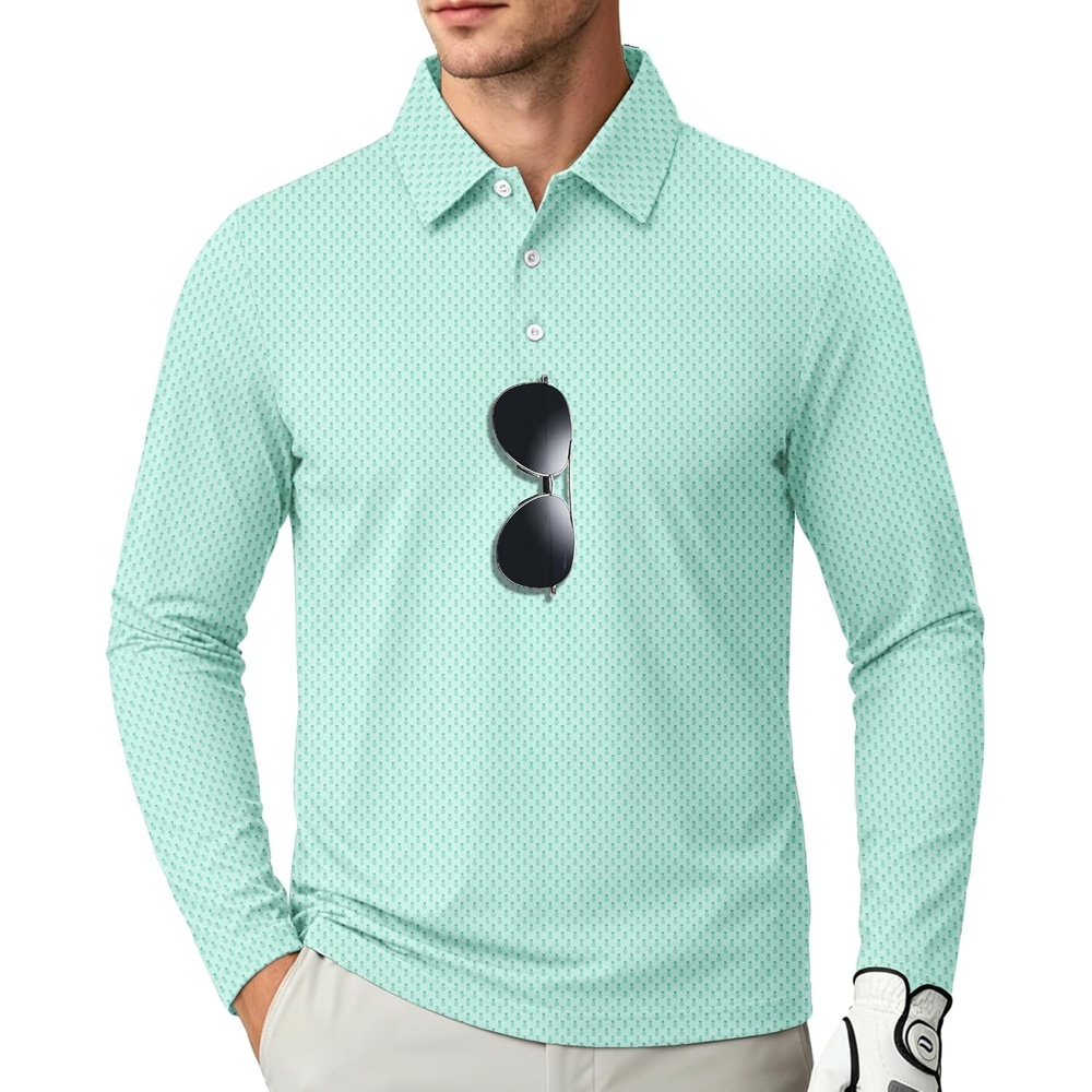 image:imageZITY Long Sleeve Polo Shirts for Men Print Golf Shirts UPF 50 Lightweight Casual Collared Shirts for Men Work Fish OutdoorLight Green Pineapple
