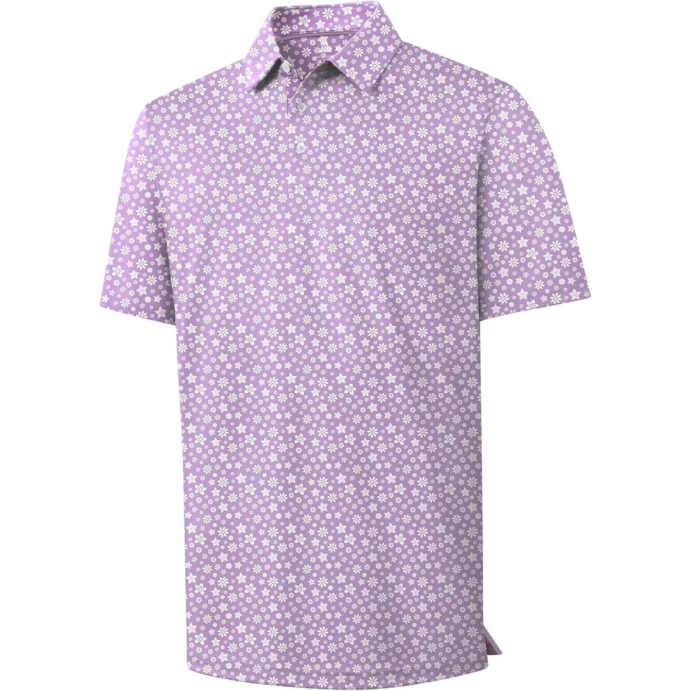 image:imageZITY Mens Golf Polo Shirt Short Sleeve Performance Moisture Wicking Collared Print Shirt for Golf and Casual WearPurple Flowers