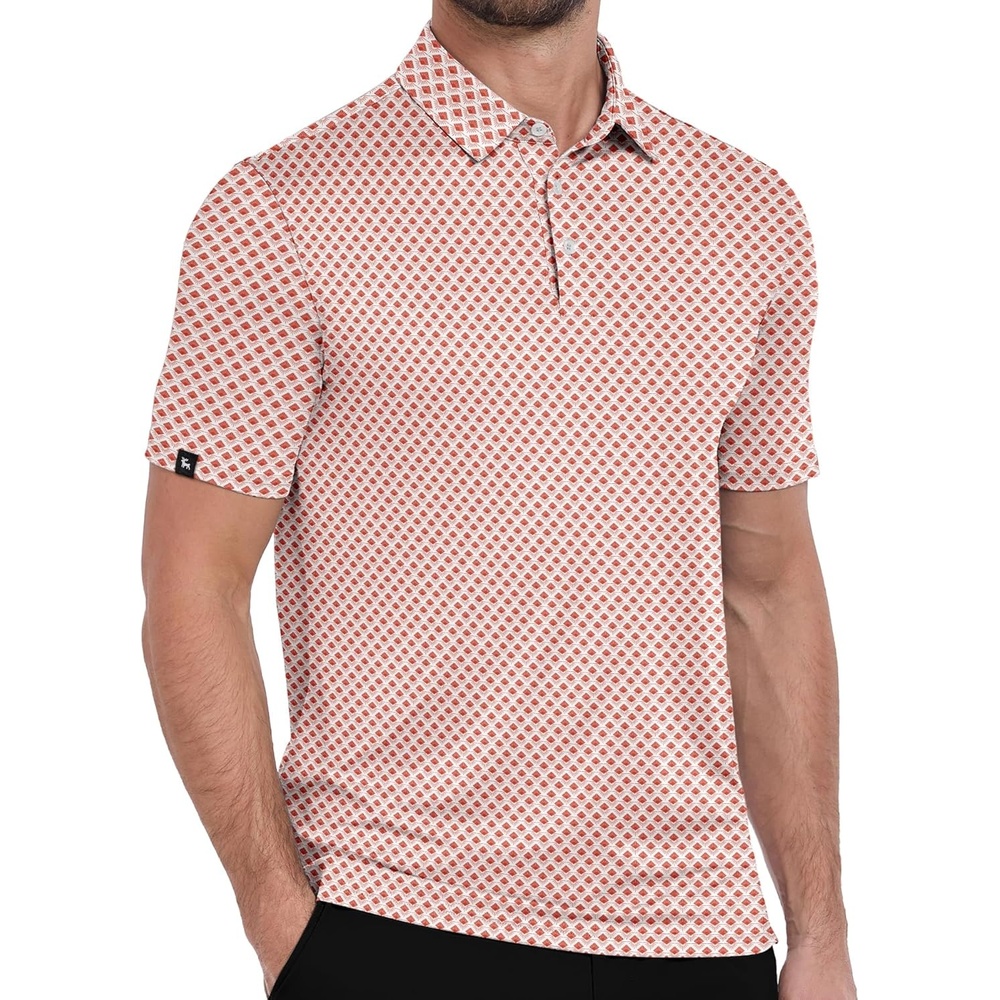 image:imageZITY Mens Print Polo Shirts Short Sleeve Moisture Wicking Shirts for Men Golf Tennis Daily Casual Collared TShirtA Orange Light