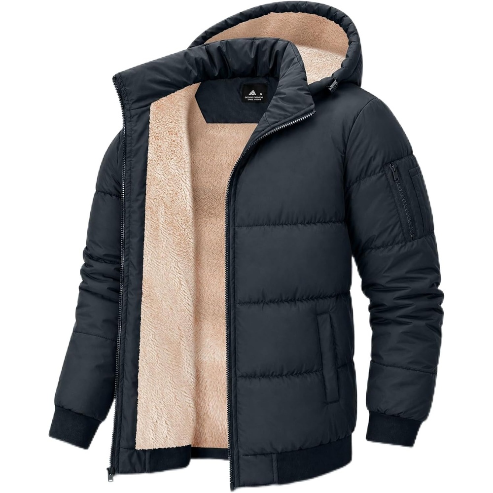 image:imageZITY Mens Winter Jackets Warm Puffer Coat Sherpa Fleece Parka WaterResistant Heavyweight Insulated Jacket with HoodBlack